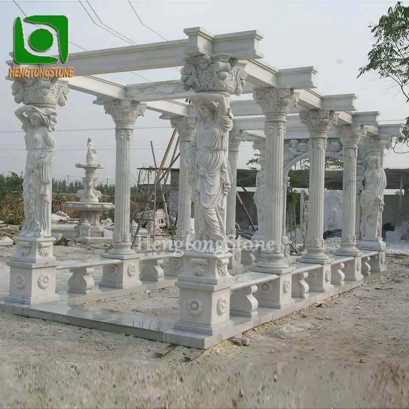 Gazebo com colunas de mármore branco para mulher, pedra de mármore