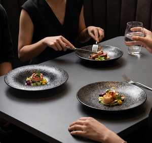 Minimalist <b>Black</b> Rustic Ceramic <b>Plates</b>, Creative Fine Dining Plating Tableware, Support Customization for Hotel, Restaurant - Product Image 5