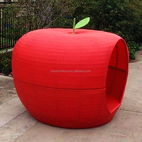 Lit de soleil rouge en osier pour jardin Style tropical Resort Hôtel Loisirs Rotin Bain de soleil Lit pomme Mobilier d'extérieur Cocoon Lounger