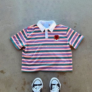 Shirts Manufacturer Custom Summer Casual Wear <b>Short</b> <b>Sleeve</b> 100% Cotton Embroidery Design Stripes Lapel Collar <b>Button</b> <b>up</b> Shirts - Product Image 2