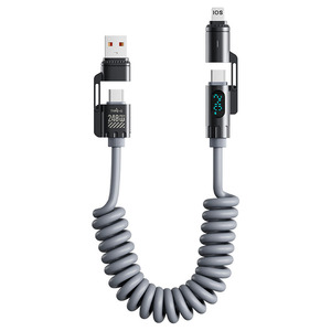 Cable de Carga Rápida Retráctil 4 en 1 de Aleación de Zinc con Pantalla de Potencia de 240W para Huawei, <span class=keywords><strong>Apple</strong></span>, Laptop y Teléfono Móvil - Product Image 1