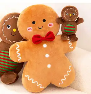 Brinquedo de pelúcia de Natal Kawaii Gingerbread Man travesseiro de pelúcia almofada de presente de Natal para crianças