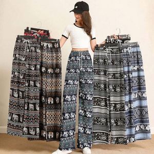 Casual Women <b>Summer</b> Printed Mid Waist Wide Leg Pants Female Straight Long Trousers Office Lady Drawstring Long Trousers - Product Image 1