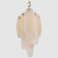 Lámpara de Techo Colgante LED Moderna de Lujo, Estilo Minimalista XZ, para Comedor o Sala de Estar, con Cristal de Alabastro en Forma de Hoja y Detalles en Latón, para Techos Altos
