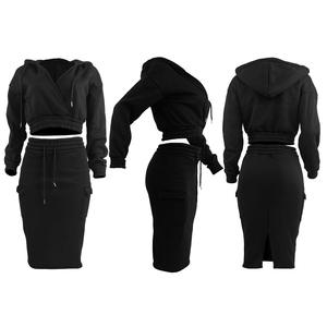 Juven, gran oferta, conjuntos de falda de dos piezas, Top corto de manga larga para mujer, Sudadera con capucha y faldas hasta la rodilla para mujer, conjuntos de 2 piezas de trabajo - Product Image 6