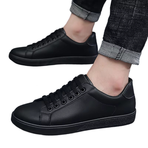 Zapatillas Casuales de Hombre con Cordones, Negras, Planas, para Caminar, Estilo Skateboard, Antideslizantes, con Punta Cerrada y Forro de Malla - Product Image 1