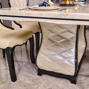 Table à manger de luxe pour la maison 4 chaises d'intérieur cadre en bois carré dessus en marbre table à manger boisée - Product Image 4