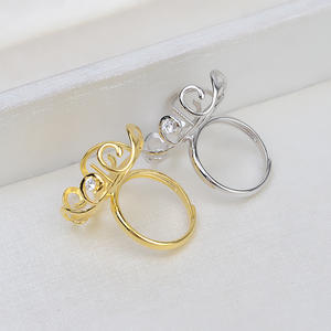 แหวนเงินแท้ S925 งานแฮนด์เมด ลายดอกไม้และใบไม้ประดับมุกบาโรก ชุบทอง 14K สำหรับทำเครื่องประดับ DIY รุ่น 1801 - Product Image 3