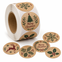 Autocollant en papier kraft de Noël, étiquette adhésive personnalisée imprimée en rouleau pour l'emballage de cadeaux, les produits de boulangerie, les boîtes de produits faits à la main