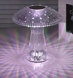 Lâmpada de mesa com controle remoto e toque, lâmpada criativa de cristal com mudança de cor, pequena e criativa, de mesa com forma de cogumelo e água-viva