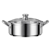 Panci Hot Pot Stainless Steel Tebal Ekstra Tanpa Lapisan, Dua Sisi, untuk Penggunaan di Rumah dengan Kompor Induksi, Model CM Panci Tunggal Besar