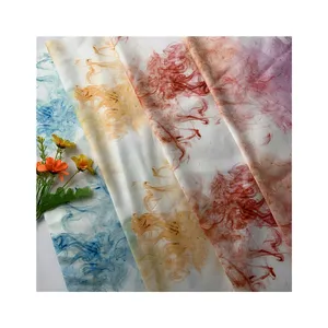 Polyester elastic satin silk printed fabric flower digital printed satin code dress