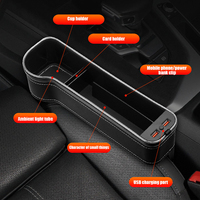 Organizador Lateral de Asiento de Cuero PU Rapo con Luz Ambiental LED RGB, Caja de Almacenamiento con Carga Rápida para Interior de Auto Universal