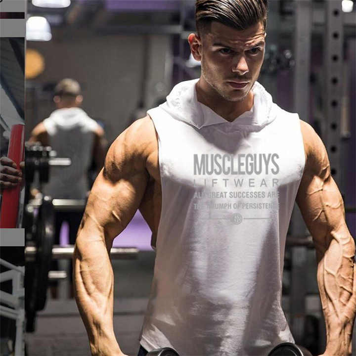 QIFLY Gilet Da Uomo Top Da Uomo Senza Maniche Con Cappuccio Felpa Con Cappuccio Sport Gilet Senza Maniche T-shirt Athletic Training Muscolo Con Cappuccio Muscolo Bodybuilding Palestra Fitness Felpe - Foto 3