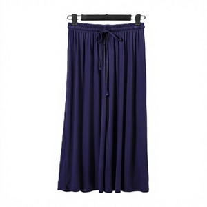 Pantalones de pierna ancha de cintura alta para mujer, de punto, de color liso, holgados, largos, con cordón, informales, de verano - Product Image 2