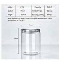 Pot en plastique PET transparent de qualité alimentaire 360ml 380ml 450ml Contenant cylindrique avec couvercle à vis en PET pour l'emballage alimentaire