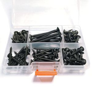 Kit d'assortiment de vis à bois à tête trompette, finition oxyde noir, à filetage grossier et fin, en boîte plastique, idéal pour les plaques de plâtre - Product Image 4