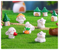 Résine Mini Arbre Maison Mode Dessin Animé 3D Ours Lapin Cimetière Figurines Terrarium Miniature Animaux Mini Figurines En Gros