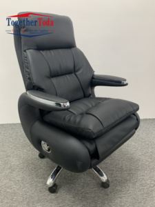 Chaise de bureau de direction moderne ergonomique noire en cuir véritable pivotante de luxe avec fonction massage pour bureau - Product Image 5