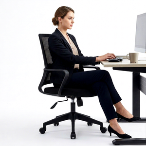Chaise de bar ergonomique en maille AY Office System, noire, réglable en hauteur, pivotante, accoudoirs fixes, base en acier, design moderne, intégrée - Product Image 1