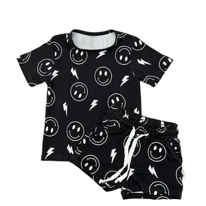 wholesale custom print Smile Bolt Bamboo Baby Summer Clothing Lounge Set Lounge wear