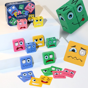 Jouet éducatif en bois Montessori, cubes de puzzle avec plateau de rangement pour enfants, puzzle en bois Emojo à 6 faces imprimées - Product Image 2