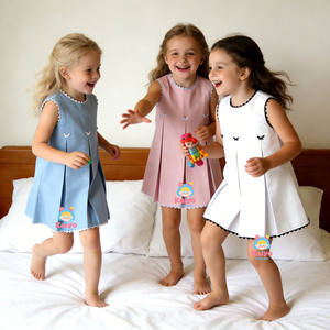 Abito da Festa per Bambina con Pieghe Blu Rac Ric, Senza Maniche, per l'Estate, <span class=keywords><strong>Elegante</strong></span> <span class=keywords><strong>Vestito</strong></span> in Tessuto Tinta Unita - Product Image 1