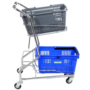 MOQ 50 PCS Supermarkt Warenkorb Mit Drei Körbe, 3 Körbe Einkaufs Push Trolley