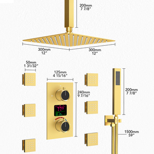 Gouden Badkamer Douchekit Muur Ingebouwde Regendouche Set <span class=keywords><strong>3</strong></span>-weg Verborgen Douchemixer - Product Image 4