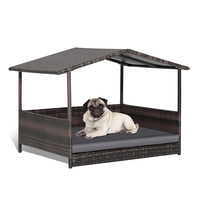 Nichoir pour chien en rotin résistant aux intempéries, pour intérieur et extérieur, lit surélevé pour chiot, abri pour chien pour le jardin