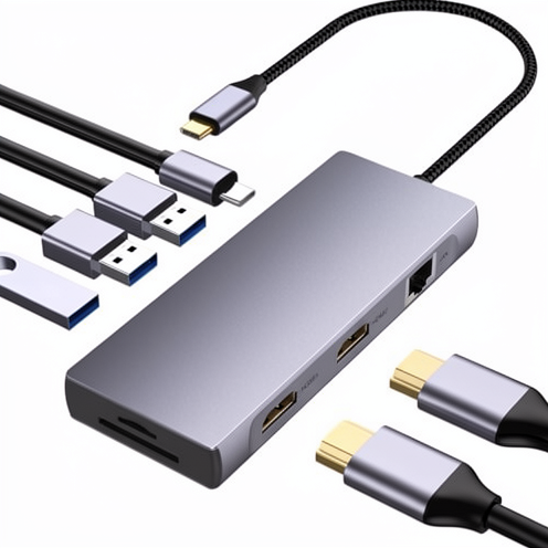 9 in 1 Metal Type-C Docking Station with for 2.0 VGA PD Ethernet SD/TF Card Reader USB 3.1 & Audio for Laptop-in Stock