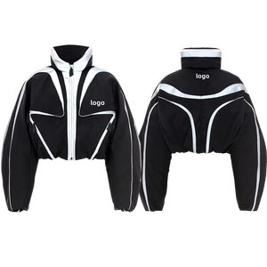 Diseño personalizado bordado personalizado 3D Logo Nylon Wind Zip up Windbreaker Poliéster Reflective Tech Puffer Down Jacket Coat - Product Image 1