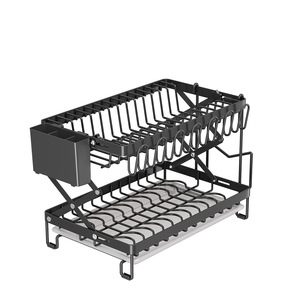 Escurridor de Platos Plegable de Doble Capa con Bandeja para Almacenamiento en la Encimera de la Cocina, Tamaño L - Product Image 1