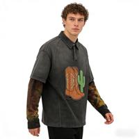 Vêtements streetwear OEM, sweats à capuche, chemises polo personnalisées avec patchs de bottes de cowboy et de cactus, manches tie-dye