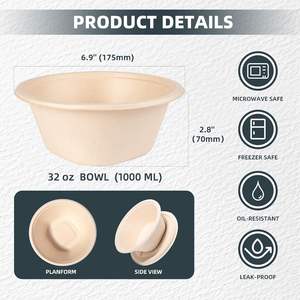 50 عبوة 32 أونصة من أوعية قصب السكر العميقة-الصديقه-الصديقه-أوعية قابلة للتحلل للاستعمال مرة واحدة للحساء والحلوى والثلج - Product Image 2