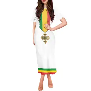 Custom Ethiopia Vintage Design Women Plus Size Maxi Dress White Ethiopian Clothing Traditional Dress Bulk Elegant Casual Dresses