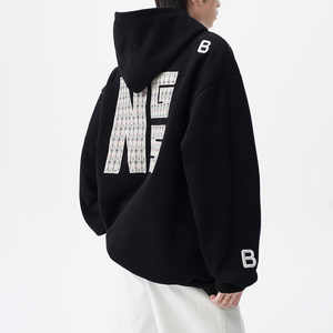 Haute qualité décontracté solide coupe ample poids lourd coton hommes hiver automne broderie sweats à capuche - Product Image 2