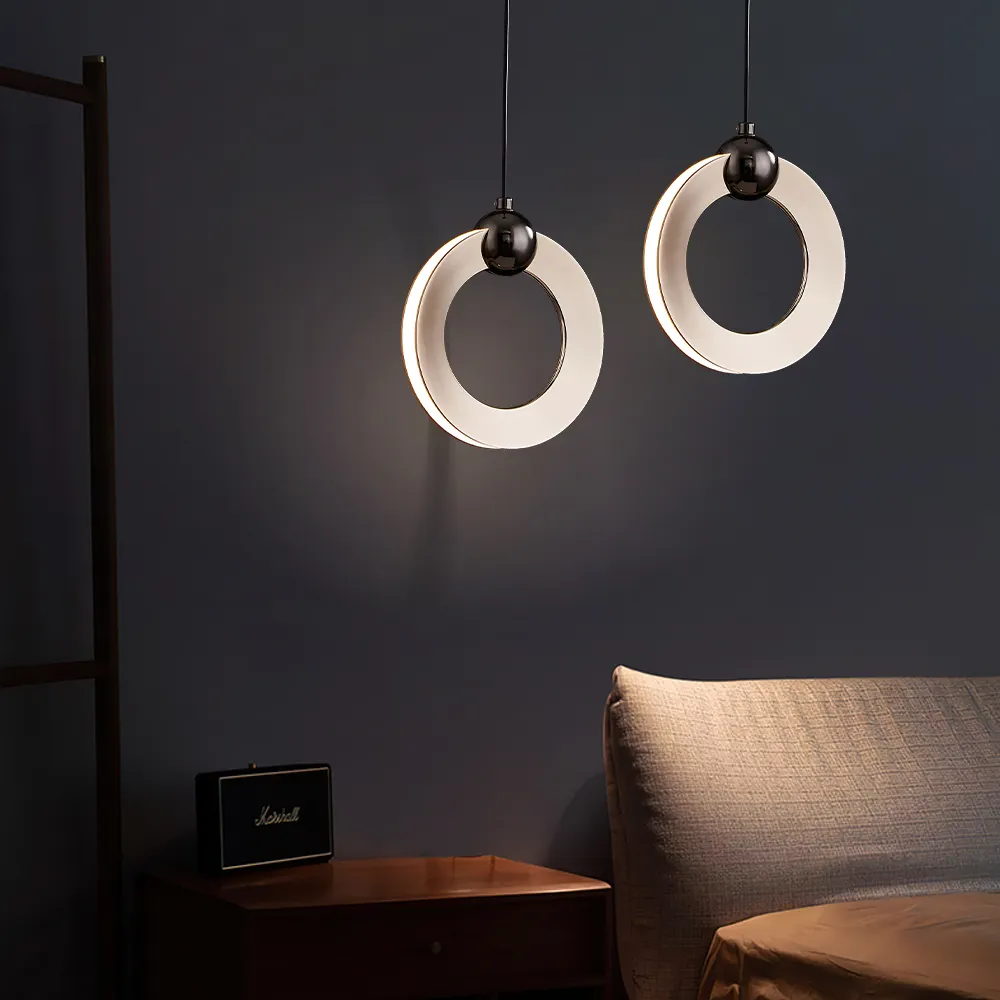 Halka metal tel kolye ışık lüks ofis yatak odası modern led avize işık oturma odası yemek kolye ışık