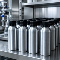 Bouteille en aluminium poli de 250 ml avec bouchon de sécurité noir de 55 mm de diamètre, emballage de qualité supérieure pour huiles essentielles et parfums