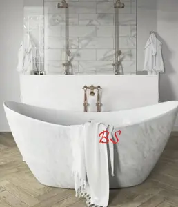 Five Stars Hotel Standard Oval Natural White Marble Soaking Bath Tub Natural Stone Bathtub Trade