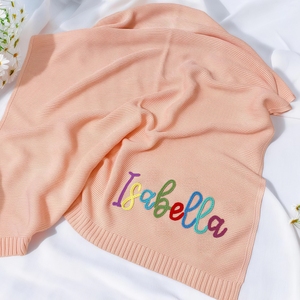 Couverture <span class=keywords><strong>de</strong></span> bébé personnalisée brodée avec le <span class=keywords><strong>nom</strong></span>, 100% coton, cadeaux pour nouveau-nés, garçon/fille, couverture en tricot épais faite à la main - Product Image 5