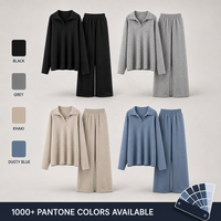 Ensemble tricoté deux pièces col polo pour femme, pull oversize et pantalon large à taille élastique, manches longues, vente en gros ODM