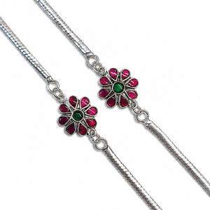 <b>Oxidized</b> Silver Floral Rakhi Anklet with Enamel Work - Product Image 3