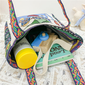 Bolsa de Mano Casual de Lona de Algodón <span class=keywords><strong>con</strong></span> Bordado Geométrico de Animales (Elefante, Búho) Estilo Étnico para Mujeres y Niñas - Product Image 4