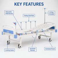 Lit d'hôpital pour personnes âgées et handicapées, section de tête réglable, barrières latérales pliantes, 4 roulettes verrouillables avec poteau porte-perfusion, lit de soins infirmiers