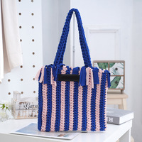 Sac à main en laine épaisse tissée au crochet, design personnalisé, fait main, rayures colorées, sac à bandoulière tendance, fermeture ouverte en polyester