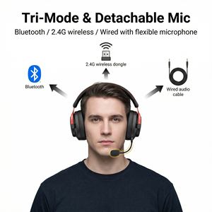 <span class=keywords><strong>Casque</strong></span> de jeu circum-auriculaire tri-mode PJT-DEP2516 sans fil 2.4G avec haut-parleur filaire de 50 mm, <span class=keywords><strong>fermé</strong></span>, RGB PJT-DEP2516 - Product Image 3