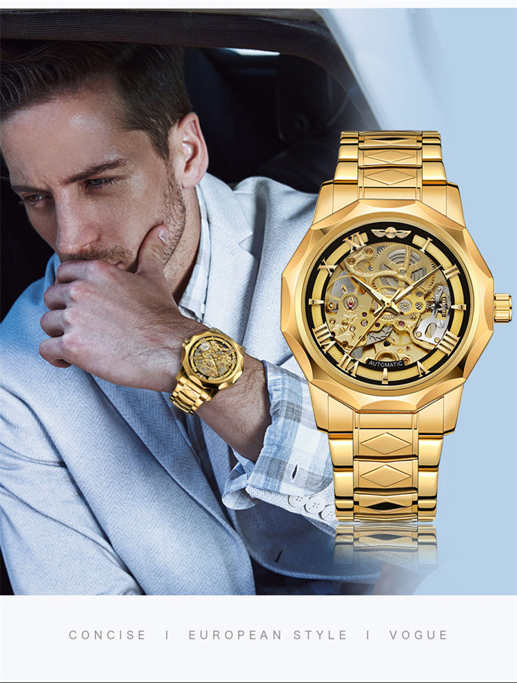 Классические китайские мужские механические часы WINNER 8249, классные водонепроницаемые повседневные наручные часы с ремешком из нержавеющей стали и полым корпусом