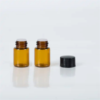 Botol Vial Kaca Amber Mini 1ml 2ml untuk Minyak Atsiri Grosir, dengan Tutup Sekrup Hitam dan Orifice Reducer, Logo Custom, Penyimpanan Bahan Kimia