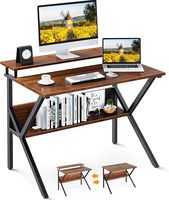 Bureau d'ordinateur pliable avec support pour écran et étagère de rangement, cadre en métal imitation bois, bureau d'écriture pour ordinateur portable pour la maison, le bureau ou la chambre